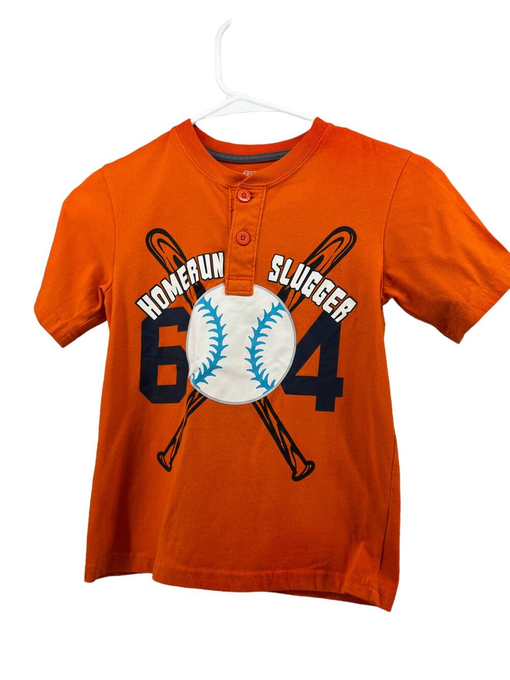 365 Kids Garanimals Boys' Baseball Homerun Orange Henley Shirt Youth Size 7